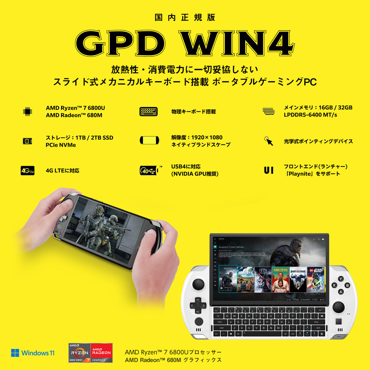 GPD Win 4 6800U 16GB+512GB White